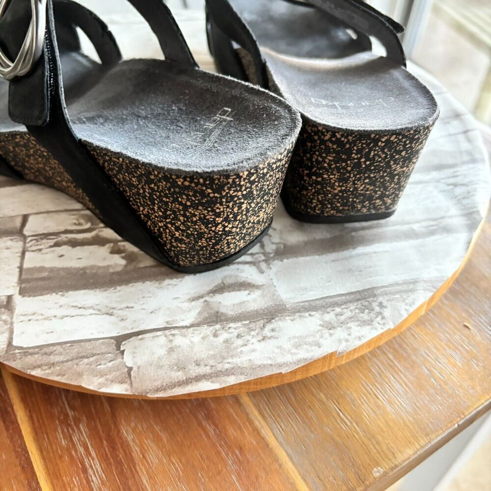 Dansko Leather Criss Cross Straps Wadge‎ Sandals Black 39 Adjustable Straps - Picture 3 of 11